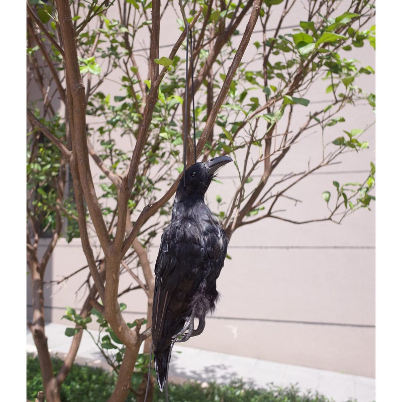Etistta 17 inch Realistic Hanging Dead Crows Decoy Lifesize Extra Large Black Feathered Crow - Image 5